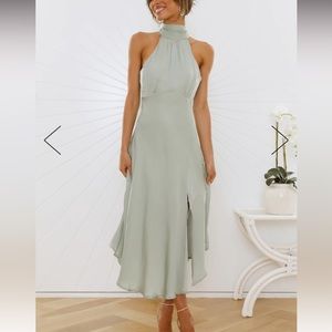 Sage High Neck Midi Dress